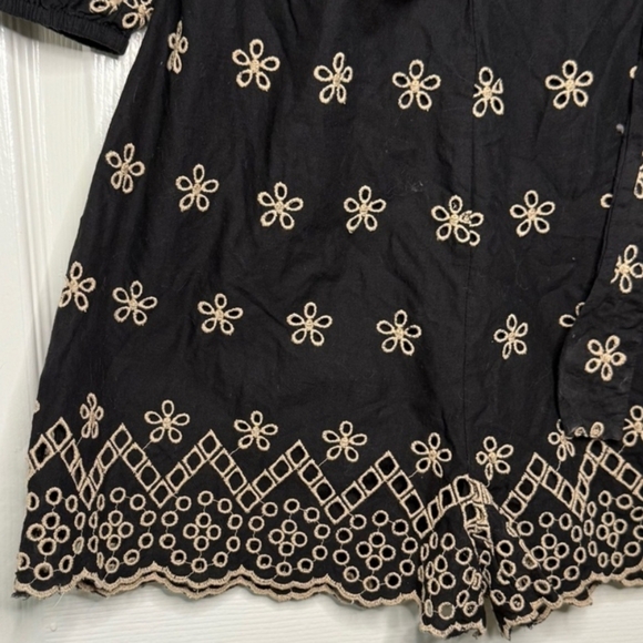 Venus Floral Embroidered Surplice Mini Romper Cream Blk 3/4 Slvs Waist Tie Sz 10 - Picture 11 of 16